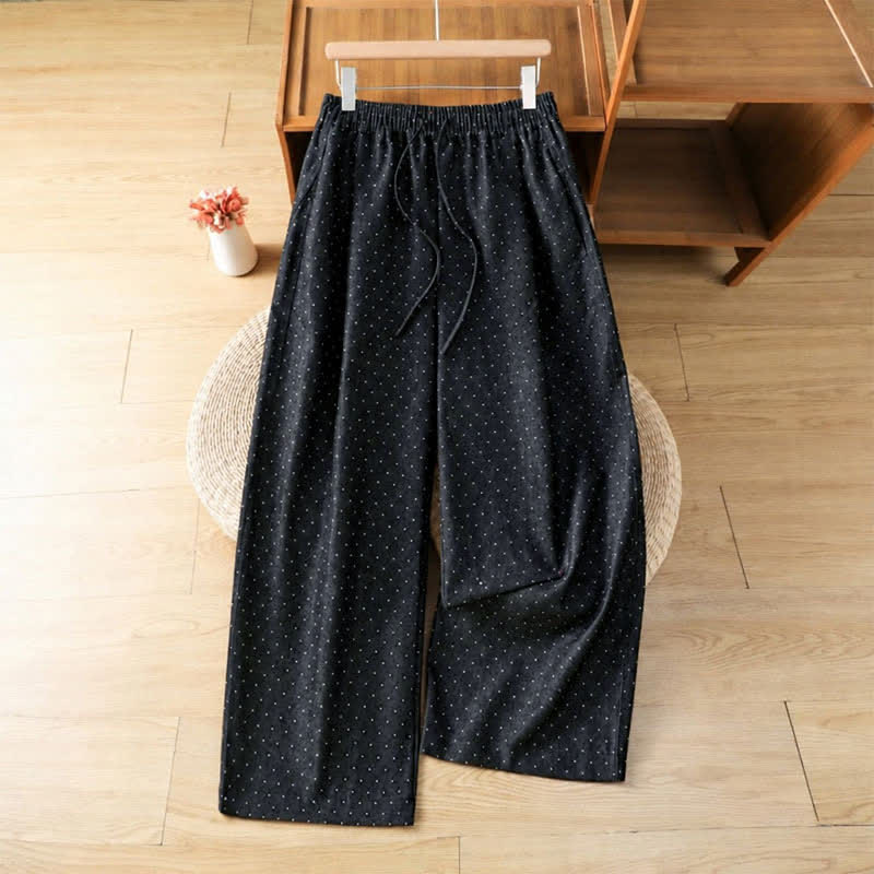 Buddha Stones Lässige, gepunktete Knöchelhose mit Kordelzug für Damen, gerades Bein und Tasche - Mitternachtsblau - US8-10, UK/AU12-14, EU40-42 (2XL) - image 0