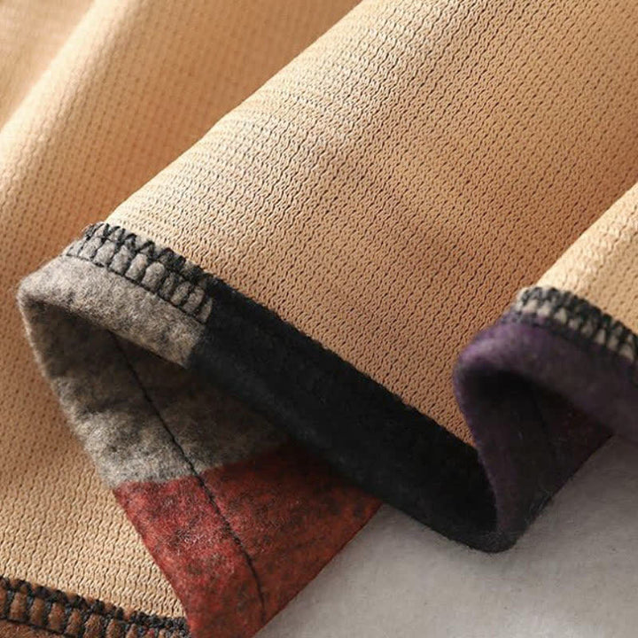 Buddha Stones Herbst/Winter Vintage Boho Geometrisches Patchwork Abstraktes Baumwollkleid für Damen Langarm mit Taschen - image 8