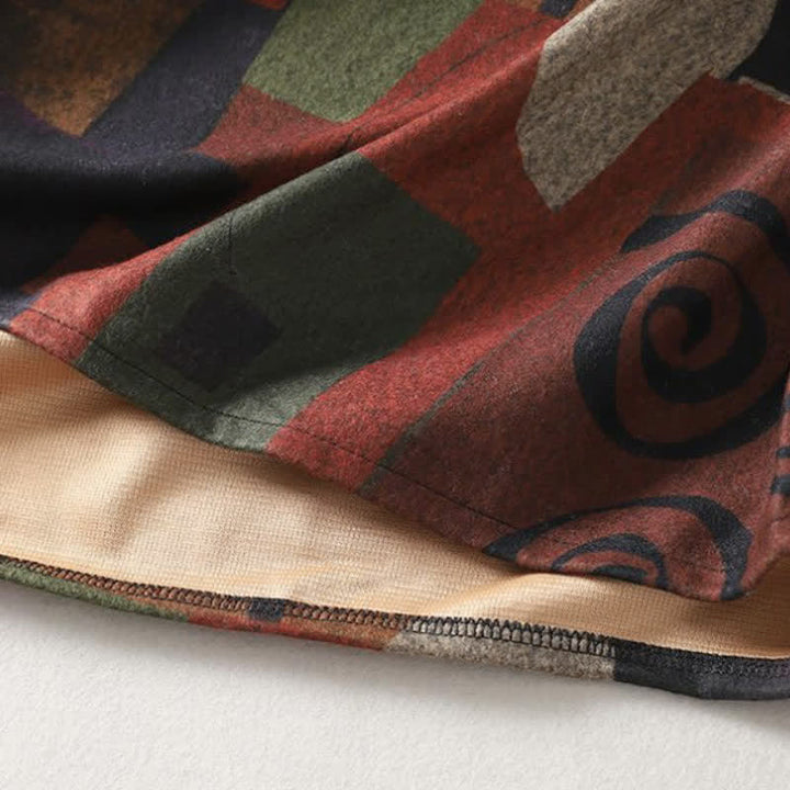 Buddha Stones Herbst/Winter Vintage Boho Geometrisches Patchwork Abstraktes Baumwollkleid für Damen Langarm mit Taschen - image 7