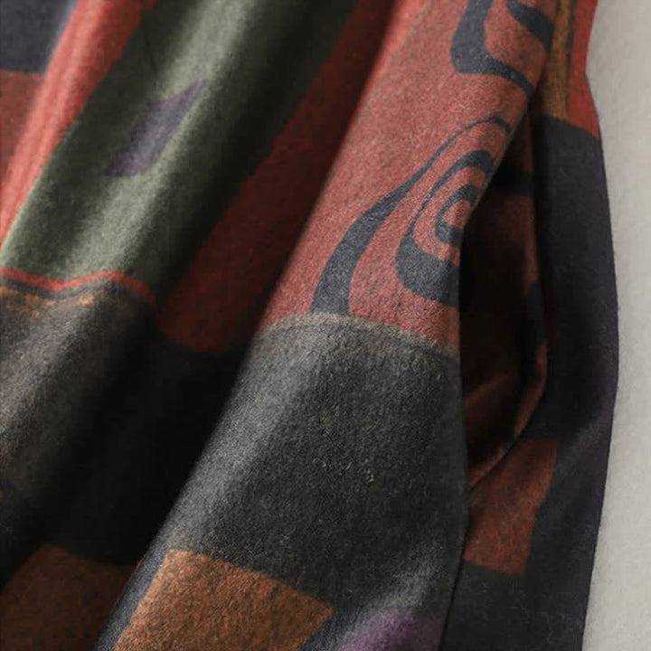 Buddha Stones Herbst/Winter Vintage Boho Geometrisches Patchwork Abstraktes Baumwollkleid für Damen Langarm mit Taschen - image 6