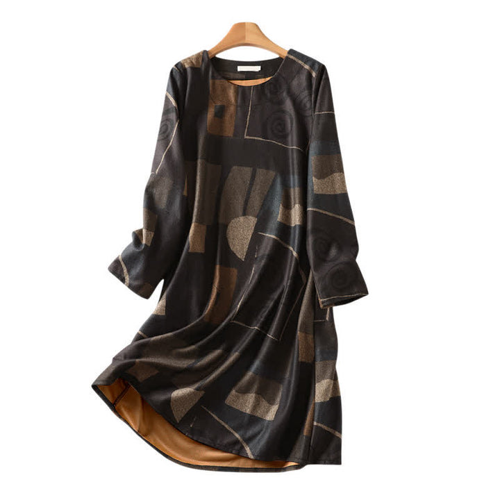 Buddha Stones Herbst/Winter Vintage Boho Geometrisches Patchwork Abstraktes Baumwollkleid für Damen Langarm mit Taschen - Dunkelgrau - US8-10, UK/AU12-14, EU40-42 (2XL) - image 9