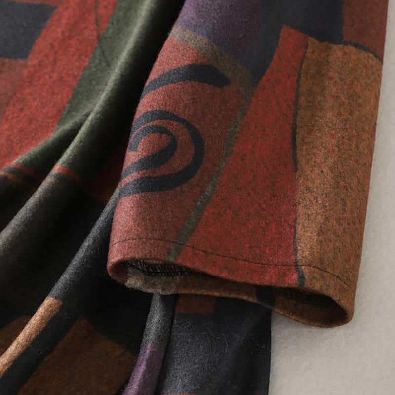 Buddha Stones Herbst/Winter Vintage Boho Geometrisches Patchwork Abstraktes Baumwollkleid für Damen Langarm mit Taschen - image 5