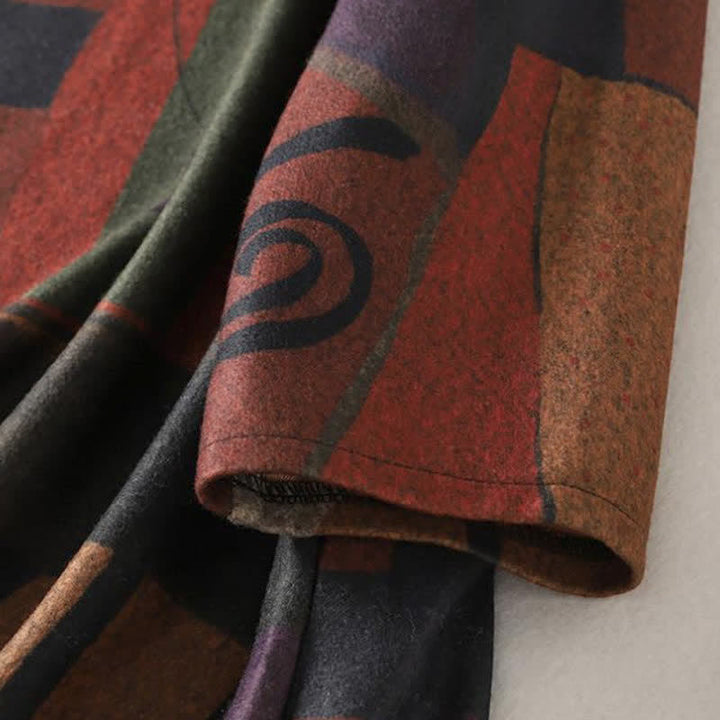 Buddha Stones Herbst/Winter Vintage Boho Geometrisches Patchwork Abstraktes Baumwollkleid für Damen Langarm mit Taschen - image 5