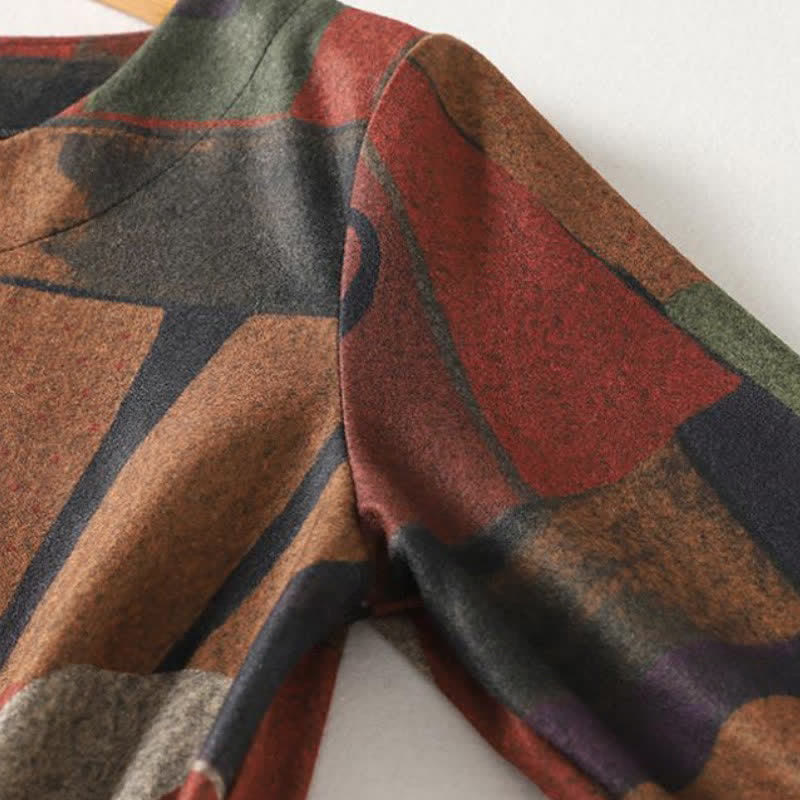 Buddha Stones Herbst/Winter Vintage Boho Geometrisches Patchwork Abstraktes Baumwollkleid für Damen Langarm mit Taschen - image 4