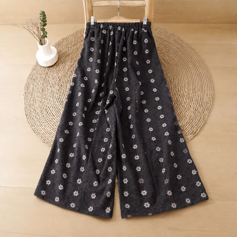 Buddha Stones Lässige, weiße, geblümte Baumwollhose für Damen – Herbst/Winter, kurze Hose mit weitem Bein und Taschen - image 1