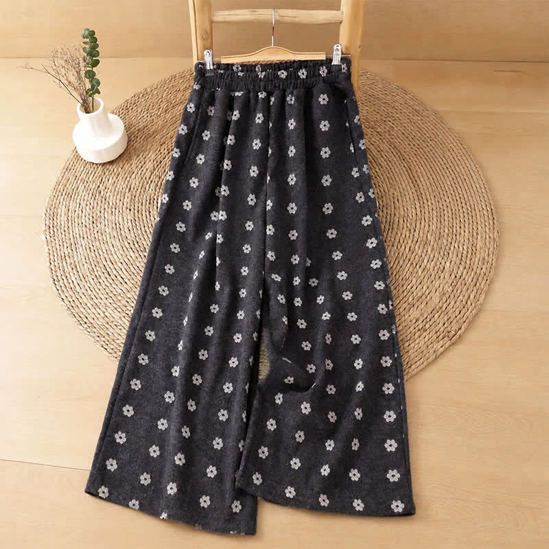 Buddha Stones Lässige, weiße, geblümte Baumwollhose für Damen – Herbst/Winter, kurze Hose mit weitem Bein und Taschen - DimGray - US8-10, UK/AU12-14, EU40-42 (2XL) - image 0