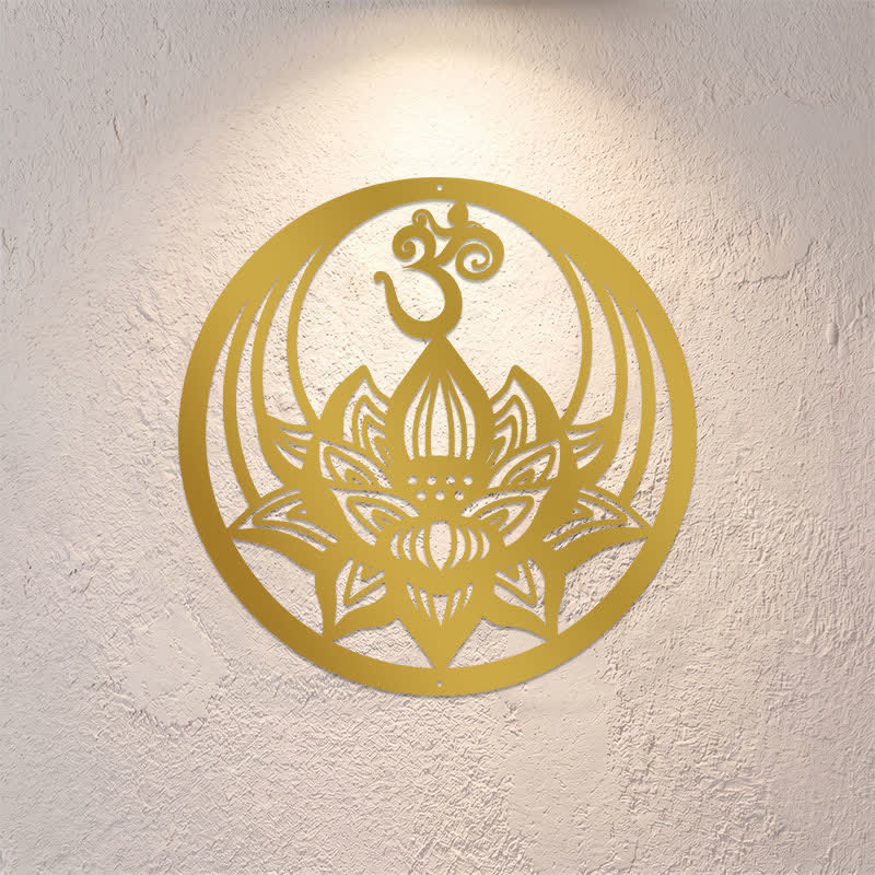 Buddha Stones Goldener Lotus OM Metall Bedeutungsvolle Symbole Wandkunst - image 0