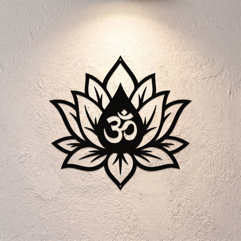 Buddha Stones Metallene Lotusblume OM Achtsamkeit Zen Bedeutungsvolle Symbole Wandkunst - image 0