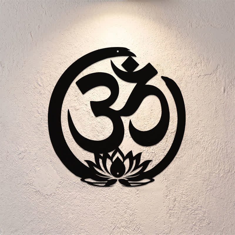 Buddha Stones Heiliger OM-Lotuskreis aus Metall – Wanddekoration mit bedeutungsvollen Symbolen - image 0
