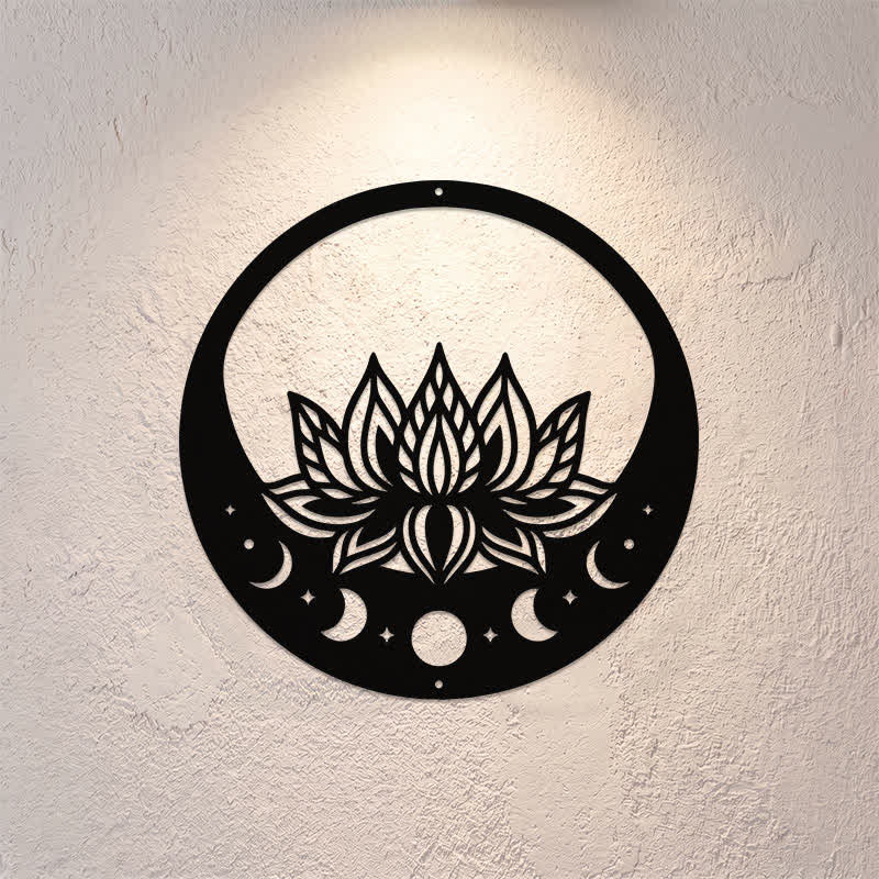 Buddha Stones Runde Metalllotus-Mondphasen-Symbole – Symbol für Reinheit und Bedeutung – Wanddekoration - image 0