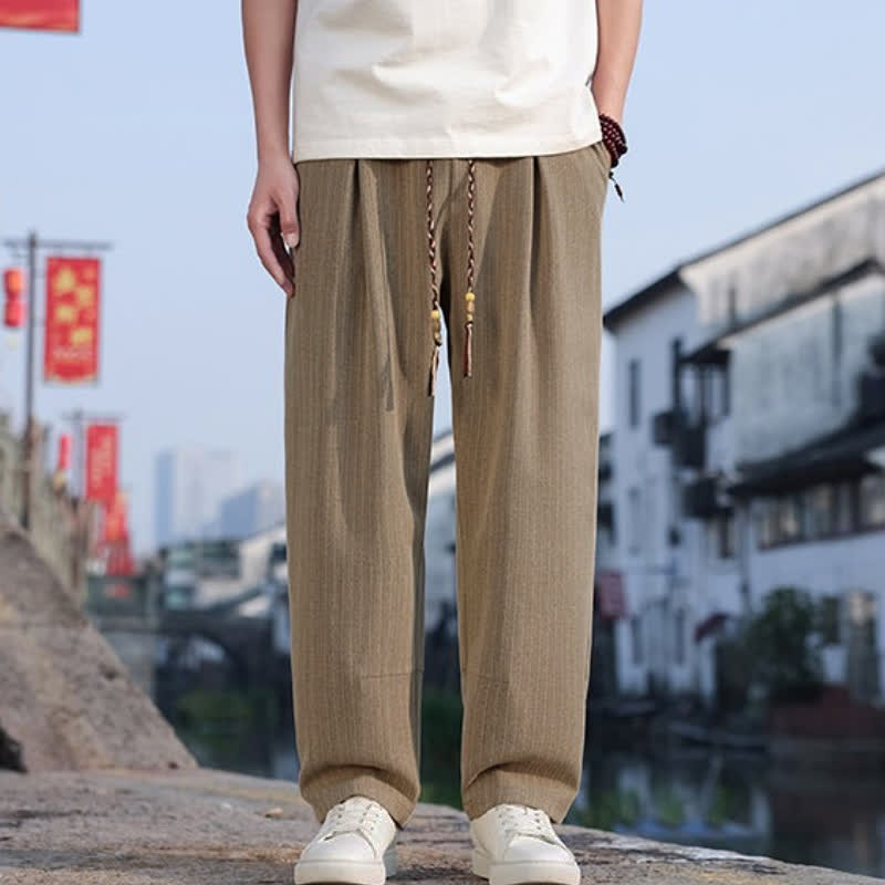 Buddha Stones Minimalistische, lässige Herren-Ankle-Hose mit Kordelzug, geradem Bein und Taschen – ideal für Frühling und Herbst - image 1