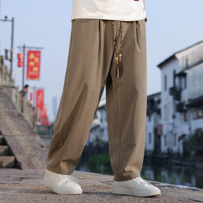 Buddha Stones Minimalistische, lässige Herren-Ankle-Hose mit Kordelzug, geradem Bein und Taschen – ideal für Frühling und Herbst - Bräunen - US/UK/AU46, EU56 (5XL) - image 0