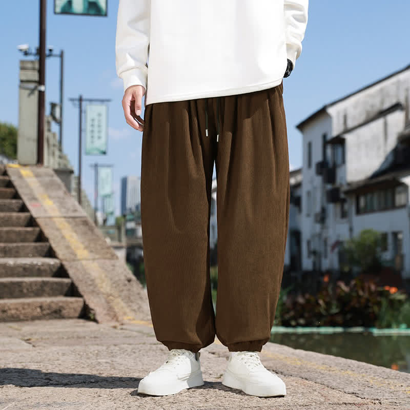 Buddha Stones Lässige, minimalistische Cordhose für Herren mit Kordelzug und Tasche – ideal für den Herbst. - Sattelbraun - US/UK/AU46, EU56 (5XL) - image 0