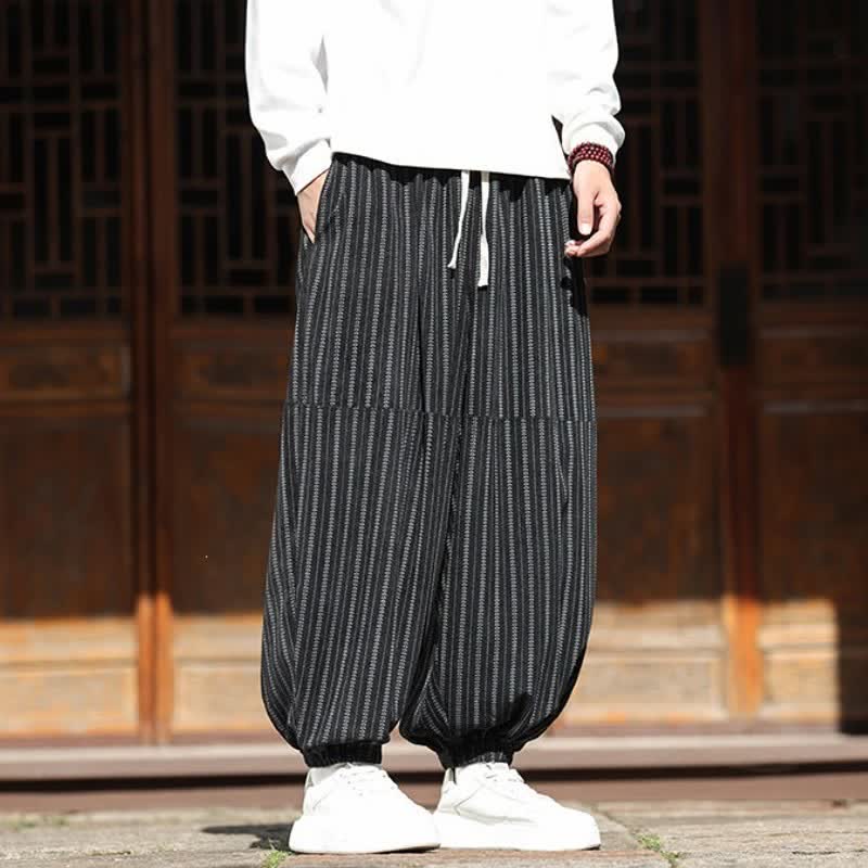 Buddha Stones Lässige, gestreifte Cordhose mit Kordelzug und Tasche für Herren – ideal für Frühling und Herbst - image 1
