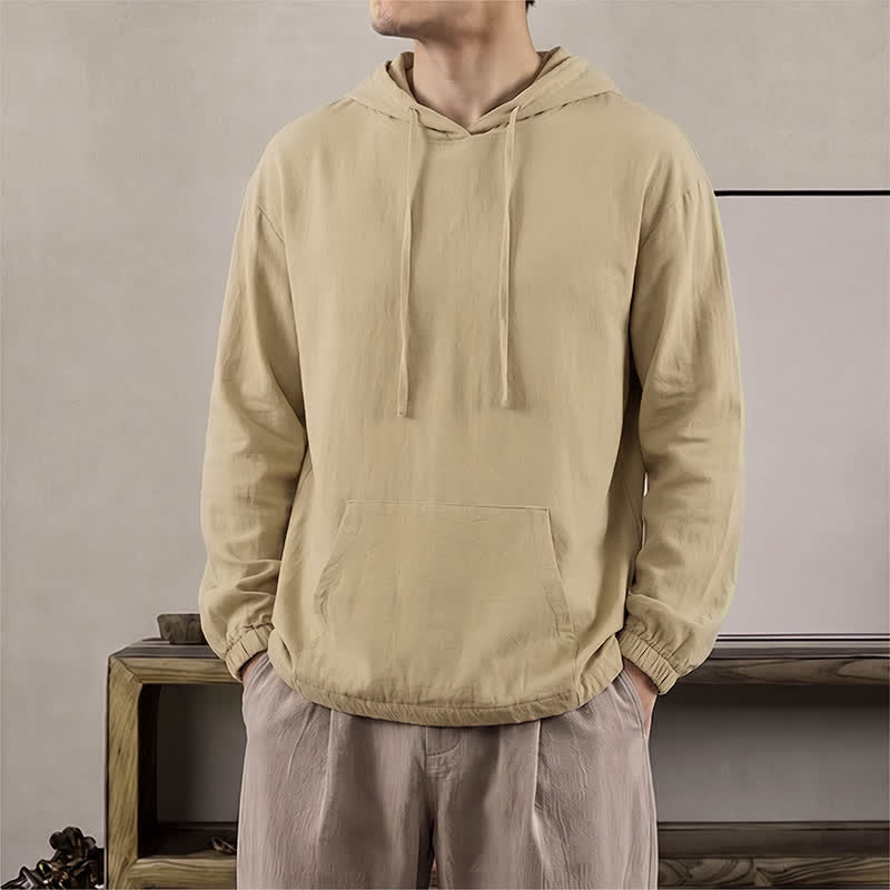 Buddha Stones Lässiges Herren-Langarmshirt mit Kapuze, Kordelzug und Tasche – perfekt für den Herbst. - Bräunen - US/UK/AU42, EU52 (3XL) - image 10