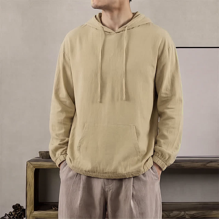 Buddha Stones Lässiges Herren-Langarmshirt mit Kapuze, Kordelzug und Tasche – perfekt für den Herbst. - Bräunen - US/UK/AU42, EU52 (3XL) - image 10