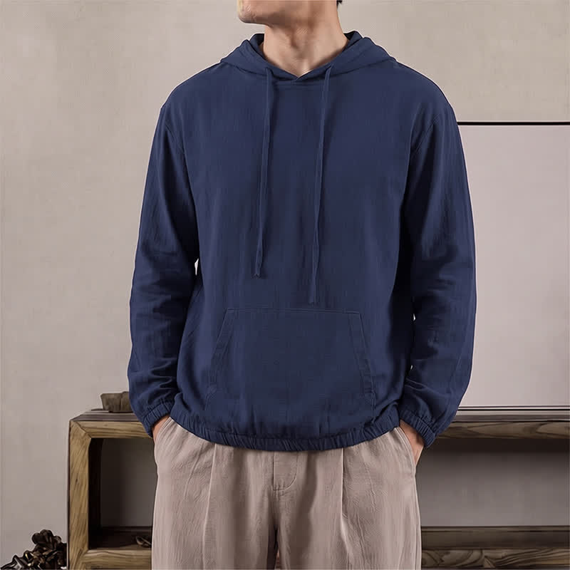 Buddha Stones Lässiges Herren-Langarmshirt mit Kapuze, Kordelzug und Tasche – perfekt für den Herbst. - Mitternachtsblau - US/UK/AU42, EU52 (3XL) - image 0