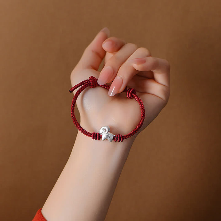 Buddha Stones Rotes Armband aus 999er Sterlingsilber mit Ziegenmotiv - image 3