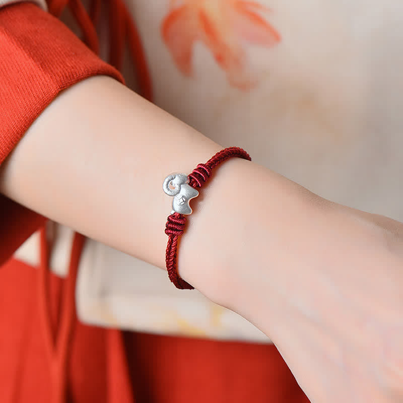 Buddha Stones Rotes Armband aus 999er Sterlingsilber mit Ziegenmotiv - image 13