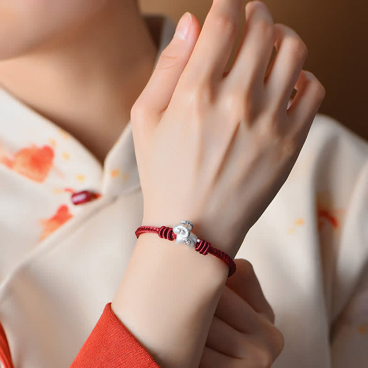 Buddha Stones Rotes Armband aus 999er Sterlingsilber mit Ziegenmotiv - image 12