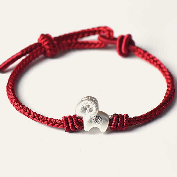Buddha Stones Rotes Armband aus 999er Sterlingsilber mit Ziegenmotiv - image 4