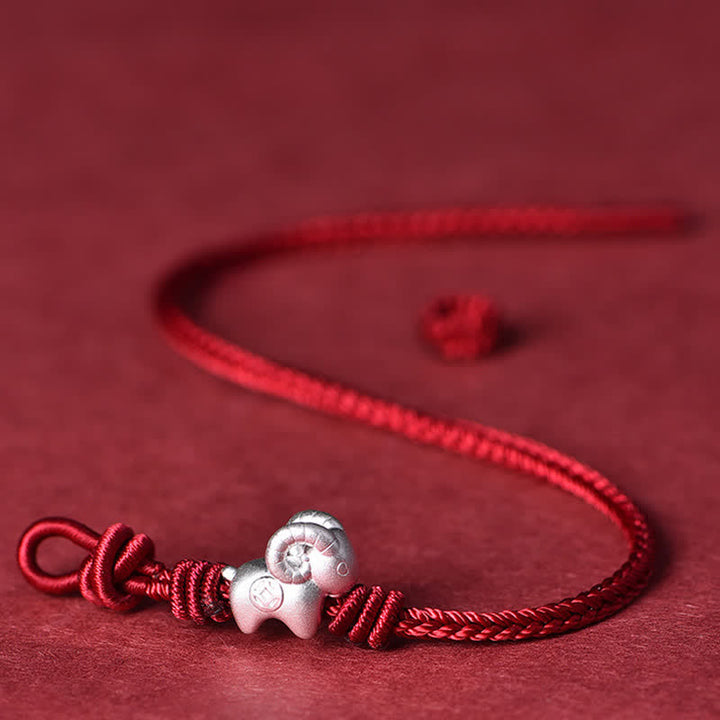 Buddha Stones Rotes Armband aus 999er Sterlingsilber mit Ziegenmotiv - image 14