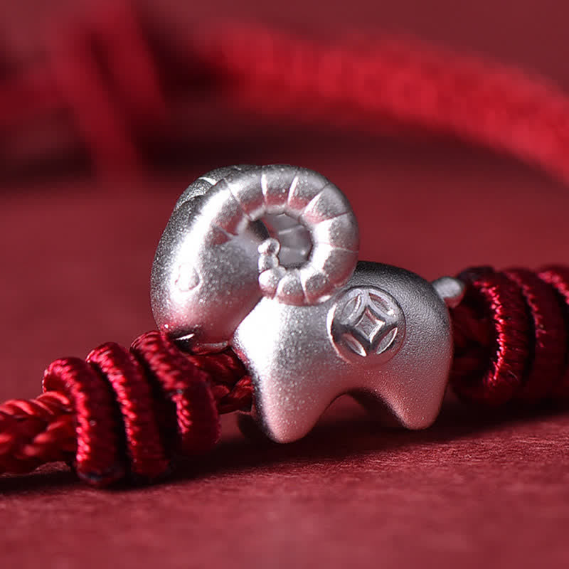 Buddha Stones Rotes Armband aus 999er Sterlingsilber mit Ziegenmotiv - image 16