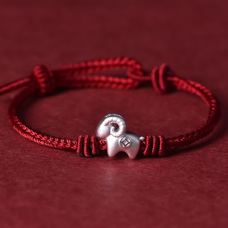 Buddha Stones Rotes Armband aus 999er Sterlingsilber mit Ziegenmotiv - Roter Faden (Schutz ♥ Glück) - image 0