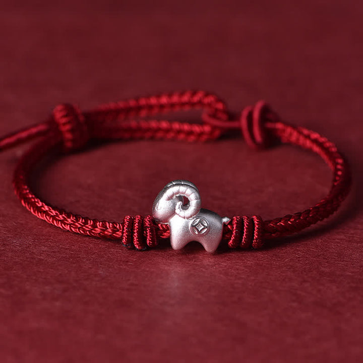 Buddha Stones Rotes Armband aus 999er Sterlingsilber mit Ziegenmotiv - Roter Faden (Schutz ♥ Glück) - image 0