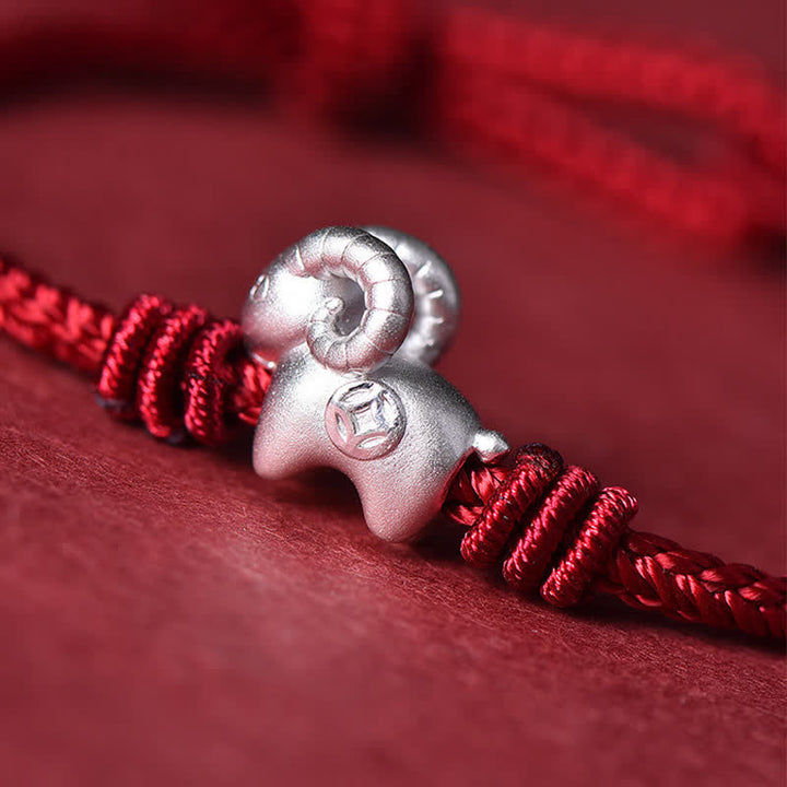 Buddha Stones Rotes Armband aus 999er Sterlingsilber mit Ziegenmotiv - image 15