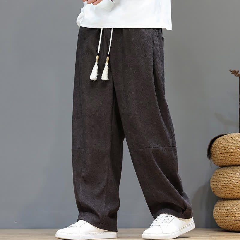 Buddha Stones Lässige Vintage-Cordhose für Herren, knöchelhoch, mit Kordelzug, geradem Bein und Tasche – perfekt für Herbst und Winter. - Sattelbraun - US/UK/AU46, EU56 (5XL) - image 0