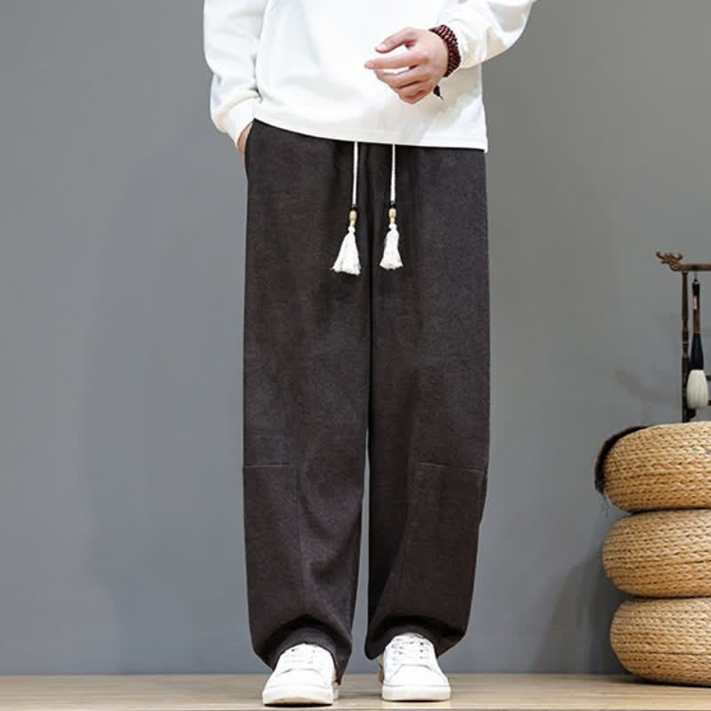 Buddha Stones Lässige Vintage-Cordhose für Herren, knöchelhoch, mit Kordelzug, geradem Bein und Tasche – perfekt für Herbst und Winter. - image 1