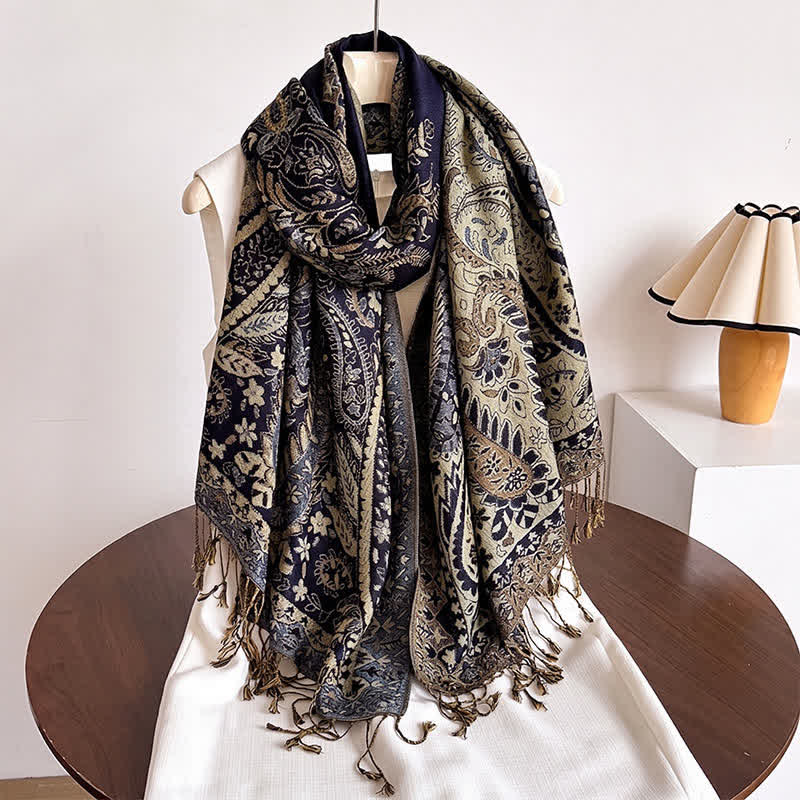 Buddha Stones Herbst/Winter Vintage Paisley Blumenquasten Damenschal - image 7