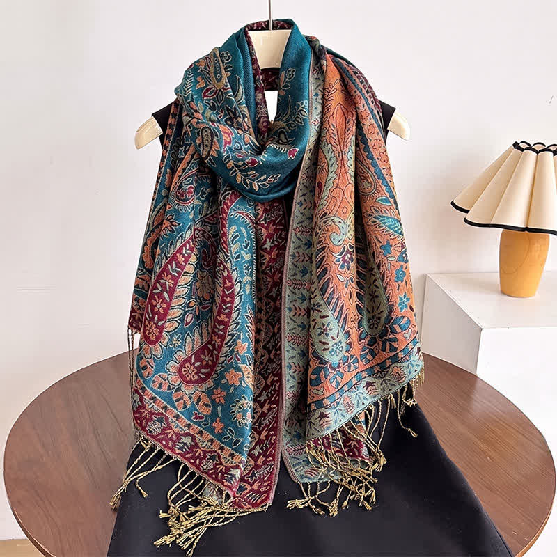 Buddha Stones Herbst/Winter Vintage Paisley Blumenquasten Damenschal - image 1
