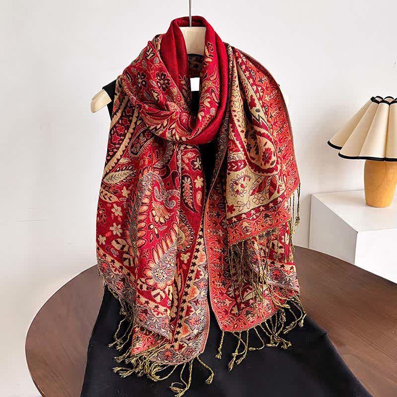 Buddha Stones Herbst/Winter Vintage Paisley Blumenquasten Damenschal - Feuerfestziegel - image 12