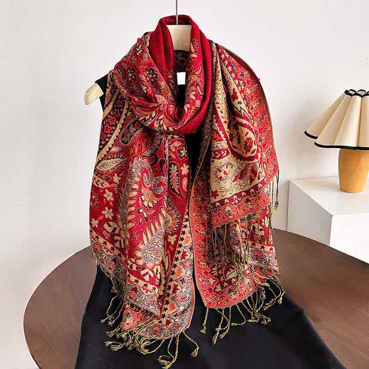 Buddha Stones Herbst/Winter Vintage Paisley Blumenquasten Damenschal - Feuerfestziegel - image 12