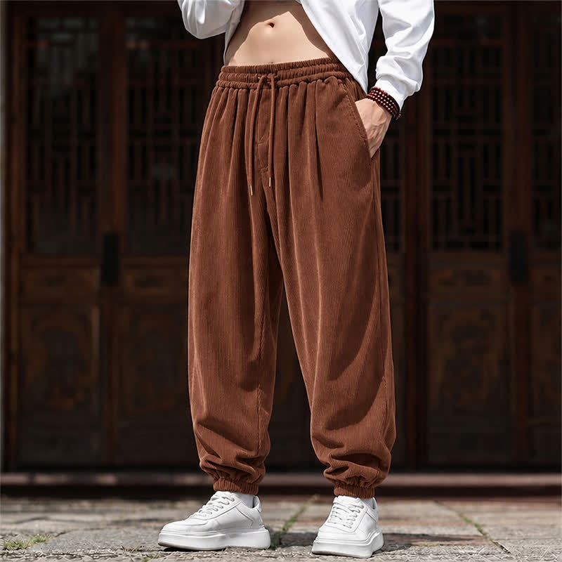 Buddha Stones Lässige Vintage-Cordhose für Herren mit Kordelzug, Knöchellänge und Taschen – ideal für Herbst und Winter - Sienna - US/UK/AU46, EU56 (5XL) - image 0
