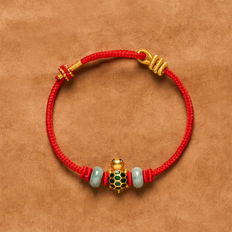 Buddha Stones Kupfer-Schildkröten-Jade-Segen-Rotes-Faden-Glücksarmband - Goldener Segen, rote Schnur - 6,3–7,1 Zoll (16–18 cm) - image 11