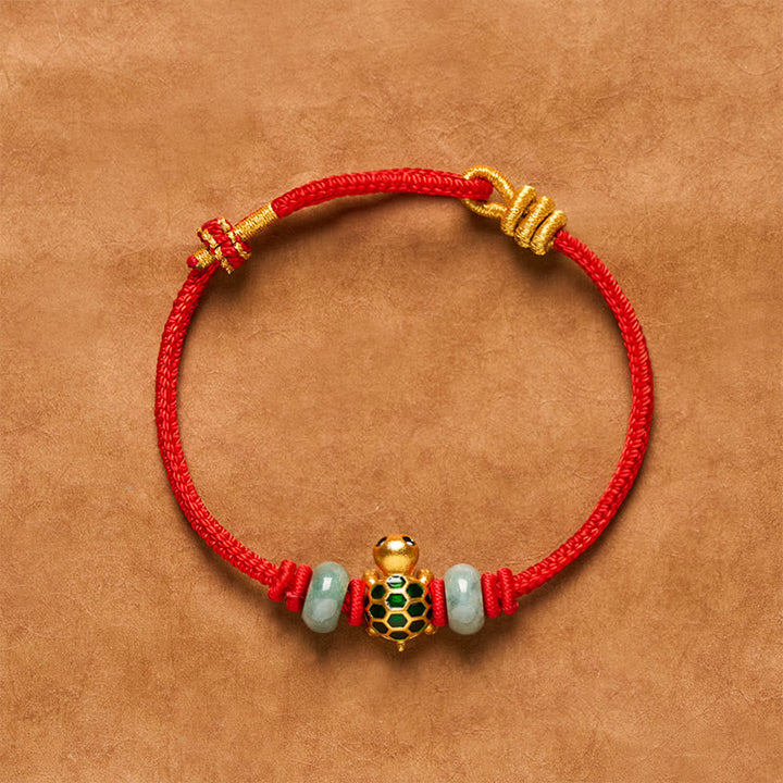 Buddha Stones Kupfer-Schildkröten-Jade-Segen-Rotes-Faden-Glücksarmband - Goldener Segen, rote Schnur - 6,3–7,1 Zoll (16–18 cm) - image 11