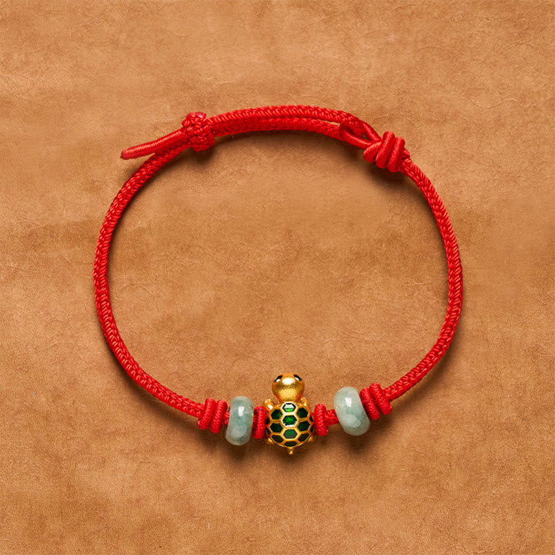 Buddha Stones Kupfer-Schildkröten-Jade-Segen-Rotes-Faden-Glücksarmband - Traditionelle rote Schnur - 6,3–7,1 Zoll (16–18 cm) - image 0