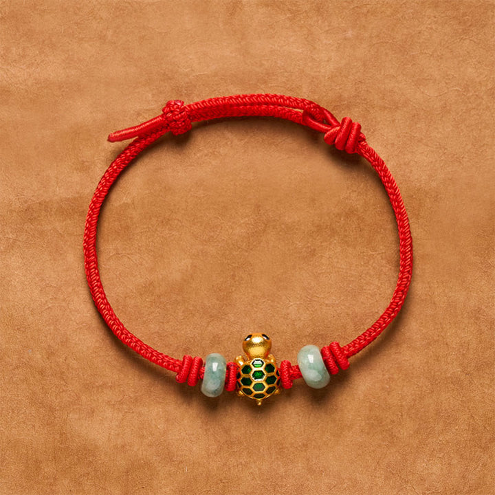 Buddha Stones Kupfer-Schildkröten-Jade-Segen-Rotes-Faden-Glücksarmband - Traditionelle rote Schnur - 6,3–7,1 Zoll (16–18 cm) - image 0