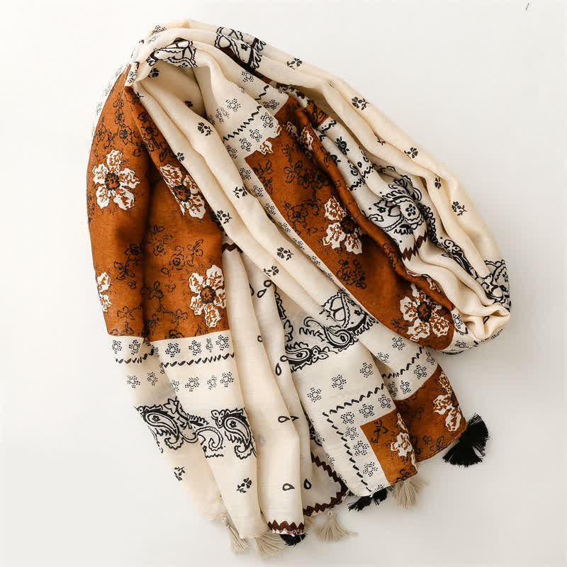 Buddha Stones Boho-Schal für Damen, Frühling/Herbst, Paisley-Patchwork, Quasten, Frühling/Herbst - image 1