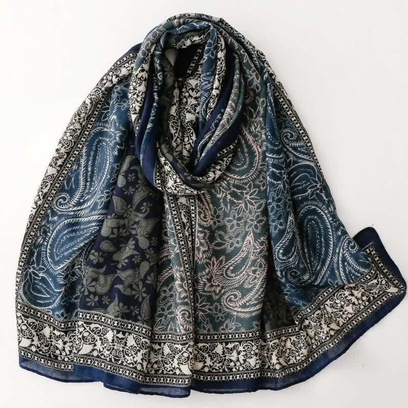Buddha Stones Weicher Damenschal mit Paisley-Blumenmuster für Herbst und Winter - Marine - image 0