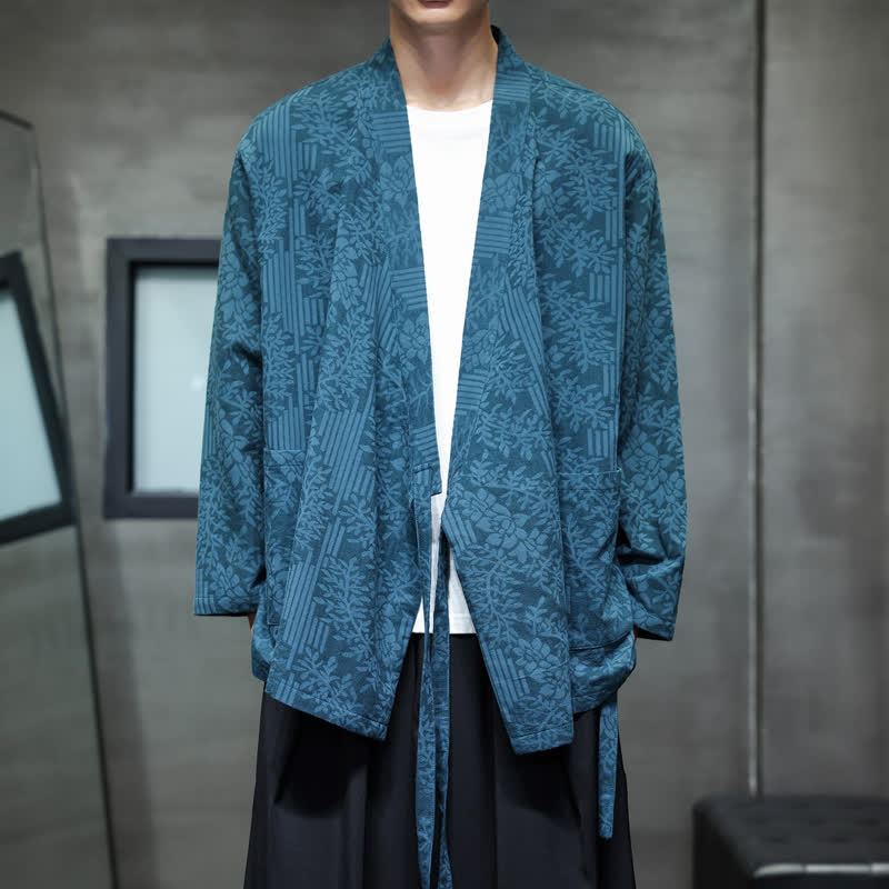 Buddha Stones Herbst/Winter Tang Style Lässige Kimonos für Herren mit Blumenmuster und Kordelzug - image 1