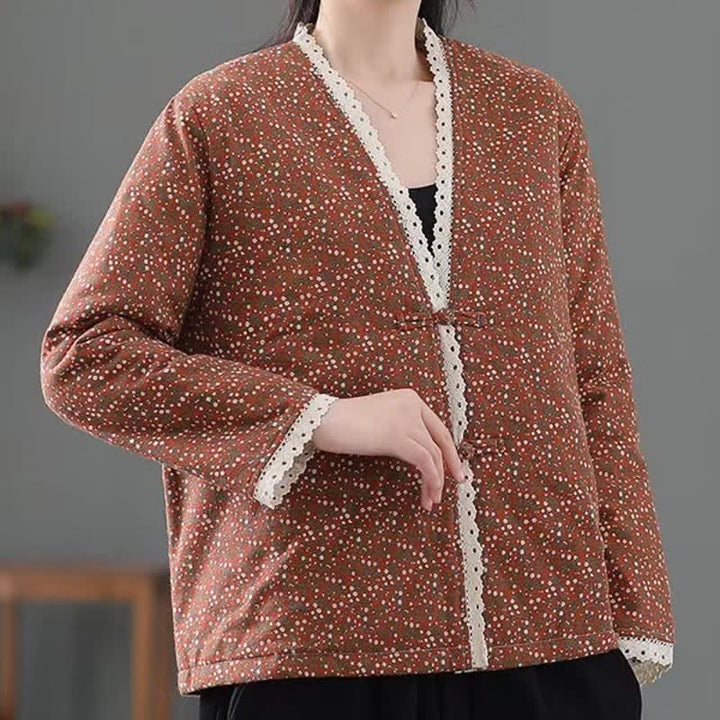 Buddha Stones Elegante, gestrickte Damenjacke im Vintage-Stil mit Blumenmuster für Herbst und Winter - image 15