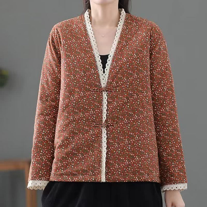 Buddha Stones Elegante, gestrickte Damenjacke im Vintage-Stil mit Blumenmuster für Herbst und Winter - image 13