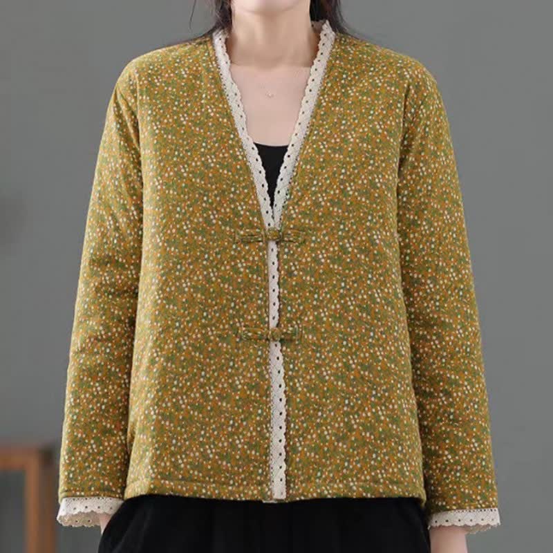 Buddha Stones Elegante, gestrickte Damenjacke im Vintage-Stil mit Blumenmuster für Herbst und Winter - image 3