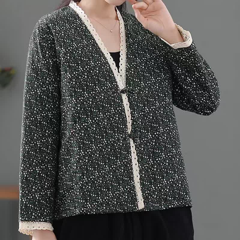 Buddha Stones Elegante, gestrickte Damenjacke im Vintage-Stil mit Blumenmuster für Herbst und Winter - image 11