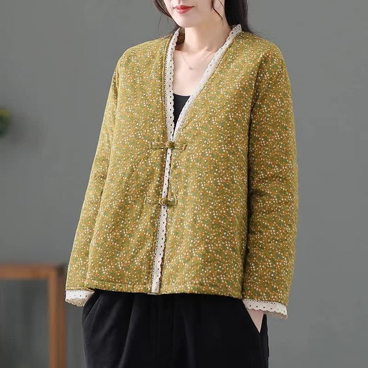 Buddha Stones Elegante, gestrickte Damenjacke im Vintage-Stil mit Blumenmuster für Herbst und Winter - Gelb - US12, UK/AU16, EU44 (3XL) - image 0