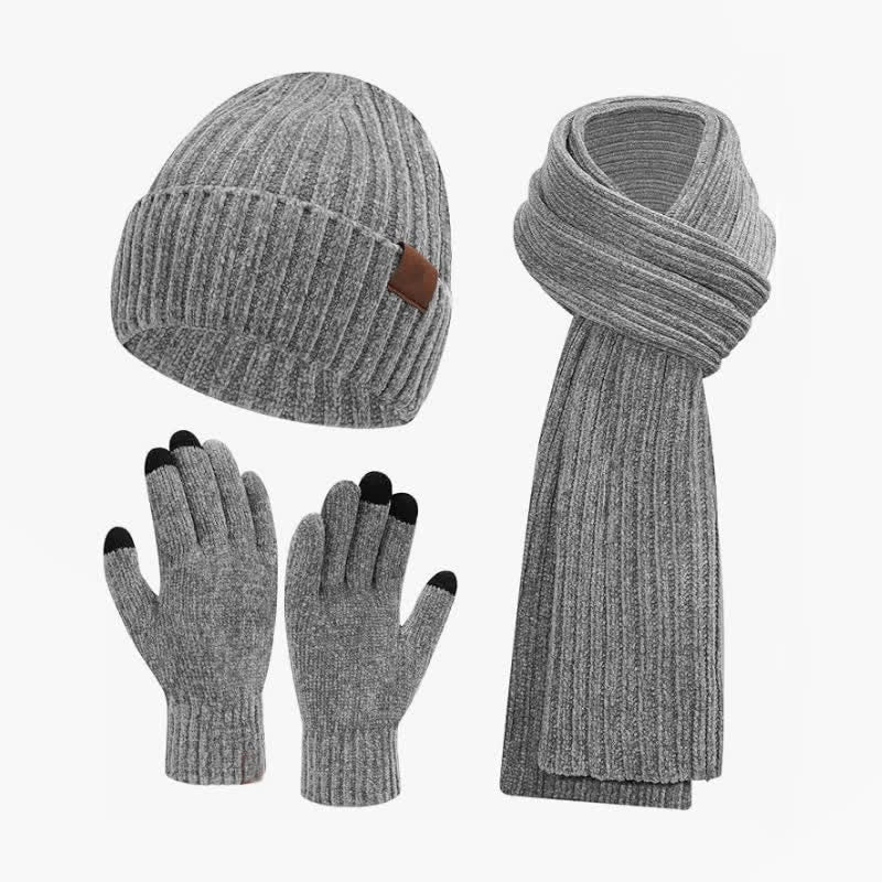 Buddha Stones 3-teiliges Set: Gerippter Strickschal, Mütze und Handschuhe für Damen – perfekt für Herbst und Winter - Dunkelgrau - image 2